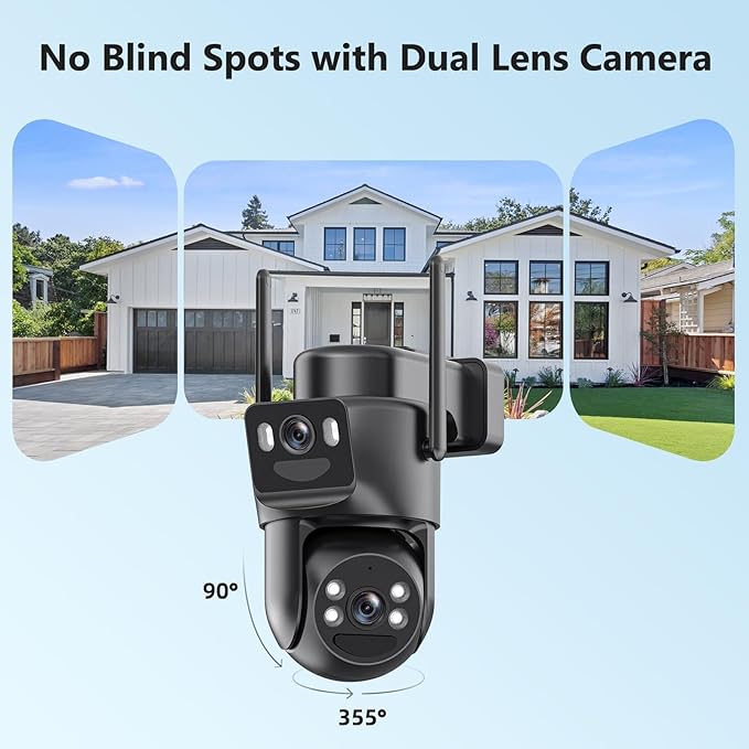 4K Solar Security Cameras Wireless Outdoor Battery Powered, 5GHz & 2.4GHz Dual Lens Bullet & 360PTZ Linkage with Solar Panel, 8X Digital Zoom, Color Night Vision, Motion Detection (Black)