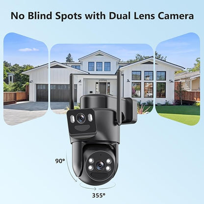 4K Solar Security Cameras Wireless Outdoor Battery Powered, 5GHz & 2.4GHz Dual Lens Bullet & 360PTZ Linkage with Solar Panel, 8X Digital Zoom, Color Night Vision, Motion Detection (Black)