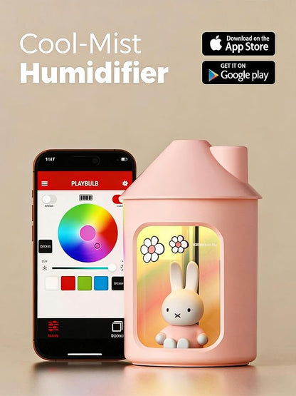 MIPOW x Miffy 2.0 Humidifier, Smart App Control RGB LED Night Light, Dual Spray Ultrasonic Cool Mist Humidifier, 500ml Portable Quiet Humidifier for Bedroom Office Nursery,Pink Ideal Gift