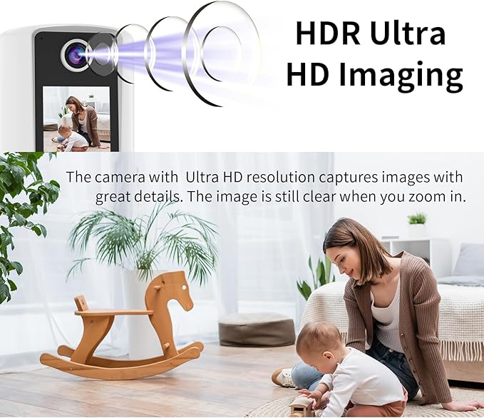 EVERSECU 2 Way Video Baby Camera with 2.4" HD Screen&Warm Nightlight, One-Button Video Call, 2K HD Resolution, Pan/Tilt/Zoom, Human Detection&Auto Tracking, Work with Alexa, SD Card&Cloud Storage