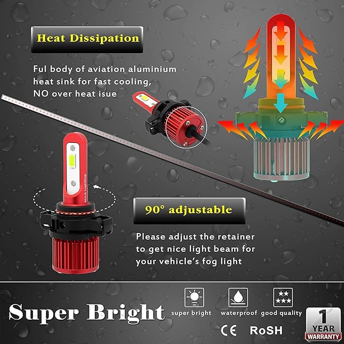 Alla Lighting 5200lm 2504 PSX24W LED Fog Lights Bulbs, 3000K Amber Yellow 12276 Extremely Super Bright 12V LEDs Replacement, AL-R Version