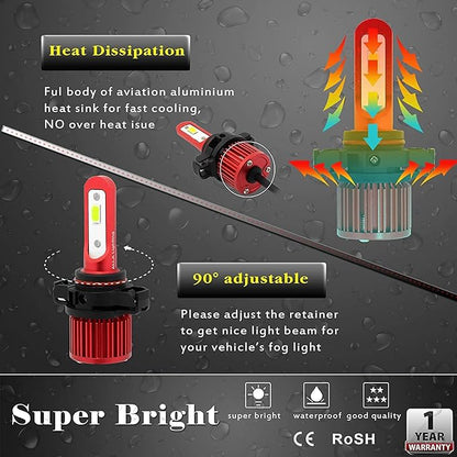 Alla Lighting 5200lm 2504 PSX24W LED Fog Lights Bulbs, 3000K Amber Yellow 12276 Extremely Super Bright 12V LEDs Replacement, AL-R Version