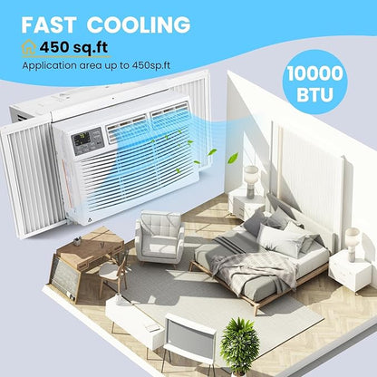 10000 Btu Window Air Conditioner for Home Windows, Window-Mounted Window Ac Unit with Remote & App Control, Sleep, Timer Modes, Ideal for Rooms Up to 450 Square Feet, Low Noise