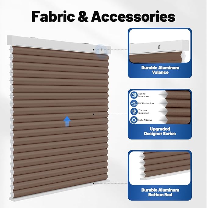 Motorized Cellular Shades with Remote, Light Filtering Smart Cellular Shades Compatible with Alexa, Honeycomb Window Blinds for Bedroom Home Office, Custom Size, Half Shading Brown