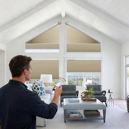 Godark Smart Angled Customized Blackout Honeycomb Blinds Suitable for Trapezoidal/Triangular/Polygonal Windows Motorized Cellular Shades Compatible with Alexa/Google Home/Tuya APP-Light Coffee