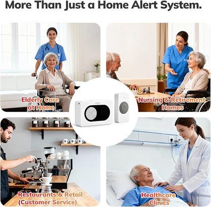 Umimile Caregiver Pager Wireless Call Button for Home, Nurse Alert with LED Display & Voice, 6 Buttons, 150m/500ft Range, 26 Ringtones, for Elderly Patient, Senior Care, Clinic & Nursing Home, White
