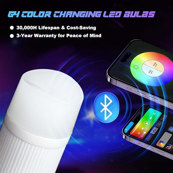 G4 LED Bulb 12V, 2W LED Light Bulb Color Changing, T3 G4 Bi Pin RGB Landscape Lights Low Voltage, Bluetooth Control Warm/Cool White&16 Million Colors for Outdoor Landscape Lighting, 1 Pack