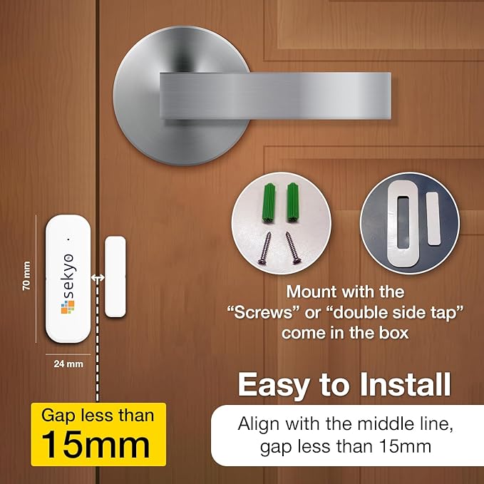 (4 Qty) Smart WiFi Door & Window Sensor for Home| No Hub Required | Free App Alert, Works with Tuya Smart Life Devices, Compatible with Alexa, Google Home, Siri (No Siren but Phone Notification)