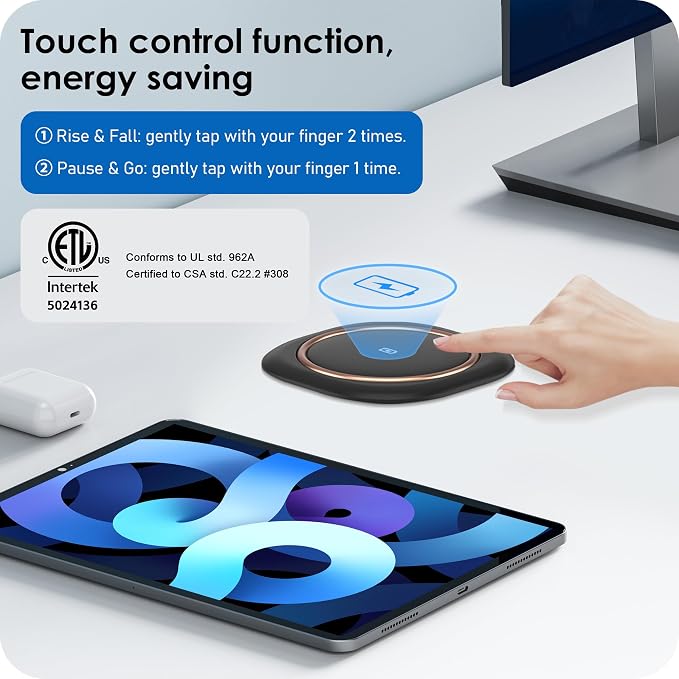 ANNQUAN 3.15" Motorized Pop Up Outlet Wireless Charger 20W USB Black 3FT | Pop Up Countertop Receptacle Max 20W Power Delivery Pop Up Electrical Outlet with 4 Outlets 4 USB Ports Home Office Kitchen