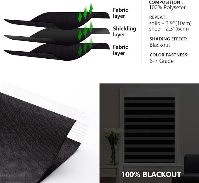 ZSTARR Motorized Blackout Window Blinds with Remote,Smart Zebra Mini Blinds Shades for Windows Control Wireless Roller Shades Blinds for Windows, Office,Home, Hotel, Club, HD167 Black