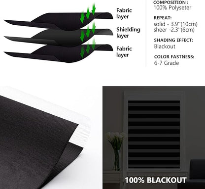ZSTARR Motorized Blackout Window Blinds with Remote,Smart Zebra Mini Blinds Shades for Windows Control Wireless Roller Shades Blinds for Windows, Office,Home, Hotel, Club, HD167 Black