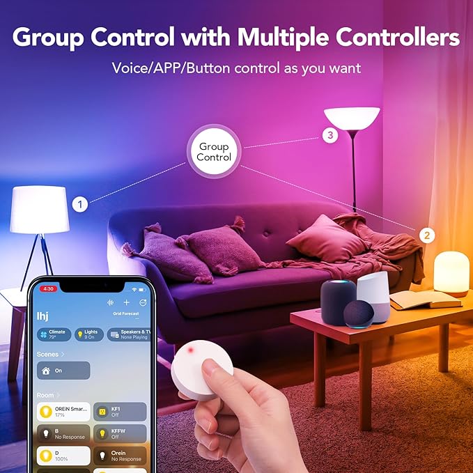 OREiN Matter Smart Light Bulbs 2Pack A19 with 4Pack BR30 Reliable WiFi Light Bulb with Matter LED Color Changing Light Bulbs CRI90 Compatible with Alexa GoogleHome AppleHome SmartThings Siri