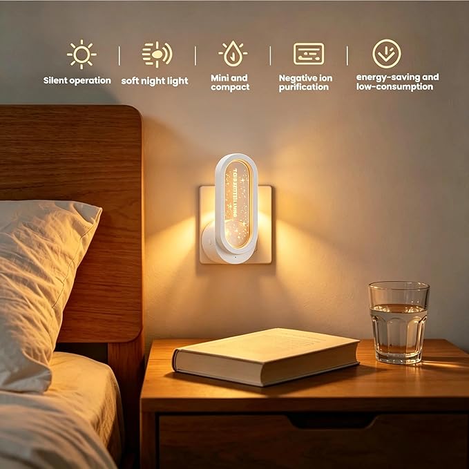 Mini Plug-in Air Purifier with Night Light, Quiet Odor Eliminator for Bathroom Pantry Pet Area, Small Space Air Cleaner (White)
