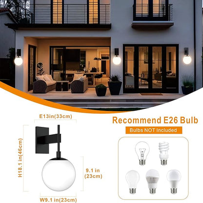 Hyunbae Outdoor Wall Sconce, 18.1" Large Size Wall Light, Exterior Light Fixtures Wall Mount for House, Globe Glass Front Porch Lights, Waterproof Outside Lighting Sconce Lamp with E26 Base