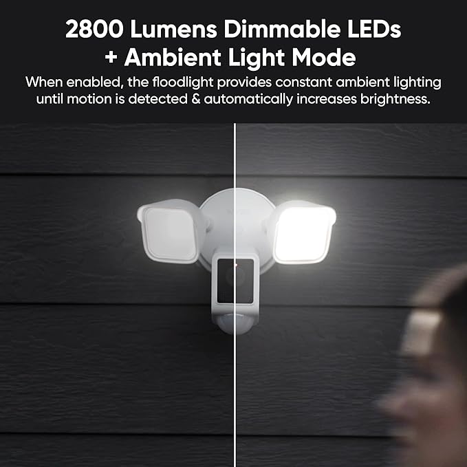 WYZE Floodlight Camera v2, Security Camera Outdoor, 2K HD with Color Night Vision, 2800-Lumen LEDs, 160° Wide View, 105dB Siren, Works with Alexa & Google Assistant, Wired-Black