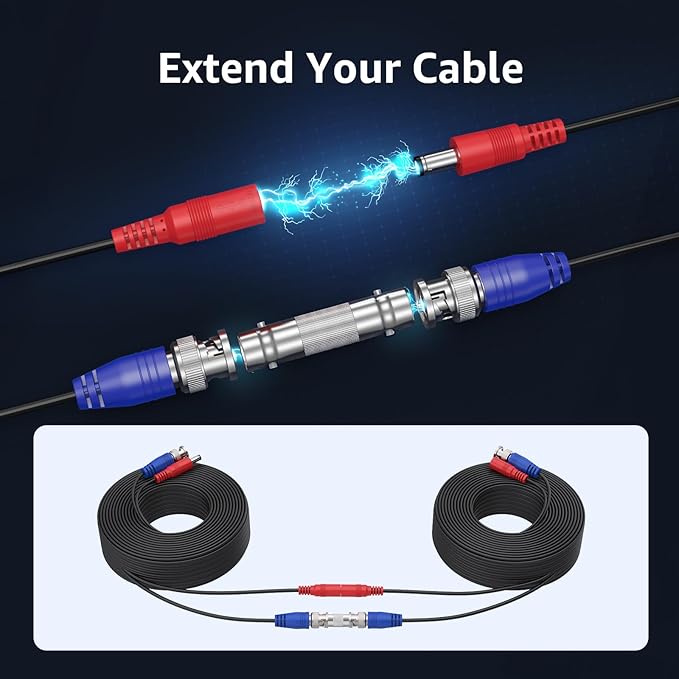 ANNKE 4 Pack 30M/100ft All-in-One Video Power Cables, BNC Extension Surveillance Camera Cables for CCTV Security DVR System Installation, Free 8 x BNC Connectors and 100pcs Cable Clips Included