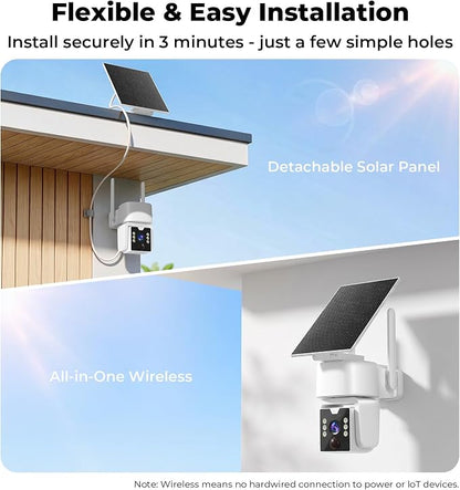 No Monthly Fee Solar Security Camera System with Home Hub, 2 Pack 4MP 360° PTZ Wireless Outdoor Cameras, Local Storage, Color Night Vision, 5GHz & 2.4GHz WiFi for Home Exterior, IP66
