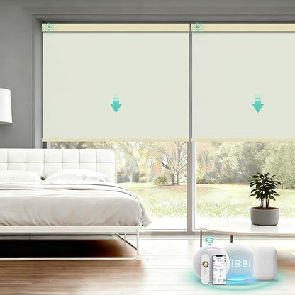 Motorized Blinds with Remote, Blackout Smart Automatic Electric Blinds for Indoor Windows, Cordless Motorized Roller Shades with Custom Size（Golden Shade）