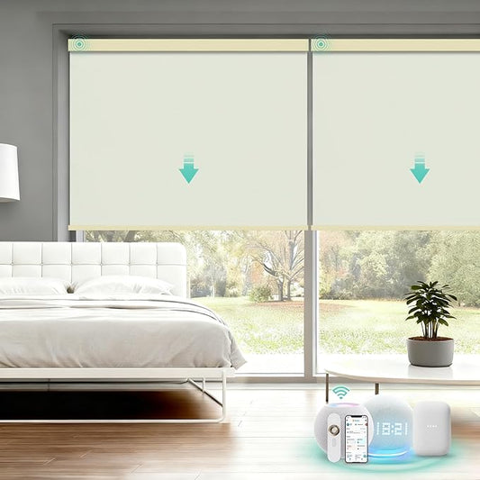Motorized Blinds with Remote, Blackout Smart Automatic Electric Blinds for Indoor Windows, Cordless Motorized Roller Shades with Custom Size（Golden Shade）