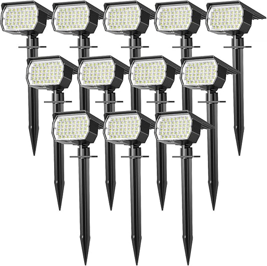 WENATY Solar Spot Lights Outdoor Waterproof IP65, 12 Pack Landscape Spotlights with 46 LEDs, 3 Modes Auto On/Off Solar Powered Flood Lights for Outside Pathway, Yard, Garden, Walkway (Cool White)