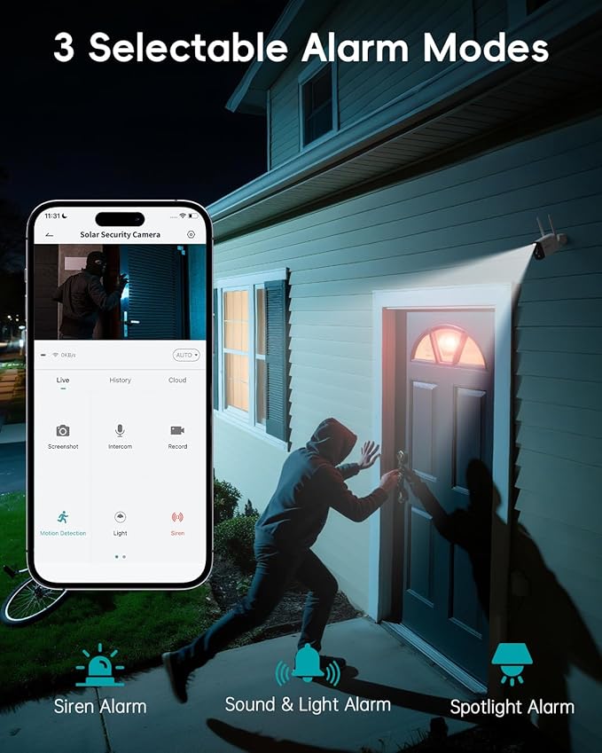 ZUMIMALL Solar Security Cameras Wireless Outdoor - 4 Packs, 2K Camera for Home Security with Color Night Vision, 2.4GHz WiFi, 2-Way Talk, Spotlight & Siren, IP66 Weatherproof, Compatible with Alexa
