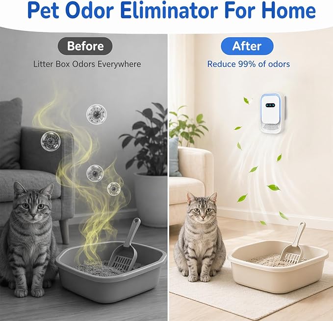 Small Plug In Air Purifier for Home, Negative Ion Air Ionizer with 5dB Quiet Mini Air Freshener for Pet Odor Elimination Cat Litter Boxes Bathroom Kitchens, Ozone Free Filterless, White