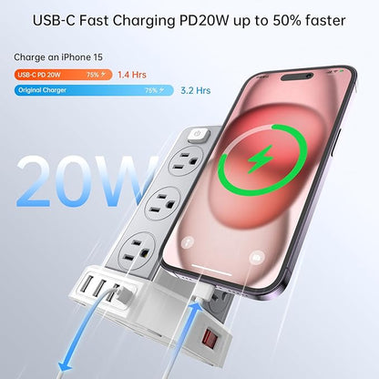 Power Strip Surge Protector, 10 Ft Extension Cord with 12 AC Multiple Outlets 4 USB (1 USB C), SMALLRT Power Tower Desktop Charging Station