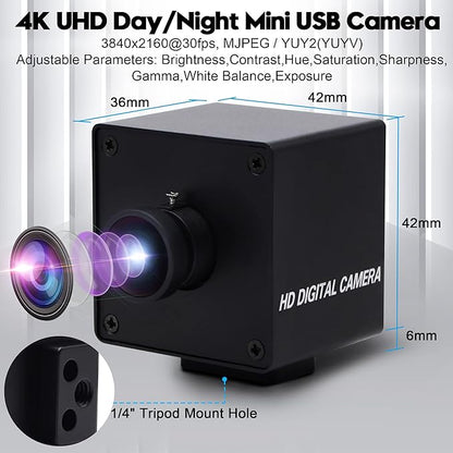 SVPRO 4K USB Wide Angle UVC Computer Camera With 170 Degree Fisheye Lens, Industrial IMX317 Sensor for Linux Windows Android Mac OS, Plug&Play Video With 1/4" Screw Mount