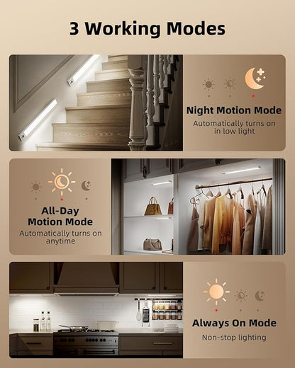 EZVALO 5-Pack Under Cabinet Lighting, 4000mAh Rechargeable Motion Sensor Light, 16.5inch Magnetic Closet Lights with Dimmable & 3 Color Temps, Wireless Motion Activated Lights with Remote for Kitchen