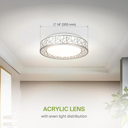 ASD 14 Inch LED Flush Mount Ceiling Light Fixture for Bedroom, 24W 1534LM 5CCT 2700K-5000K, Triac Dimmable Lights, Dining, Living Room, Kitchen Lamps, Modern Home Lighting Fixtures, Nickel, ETL