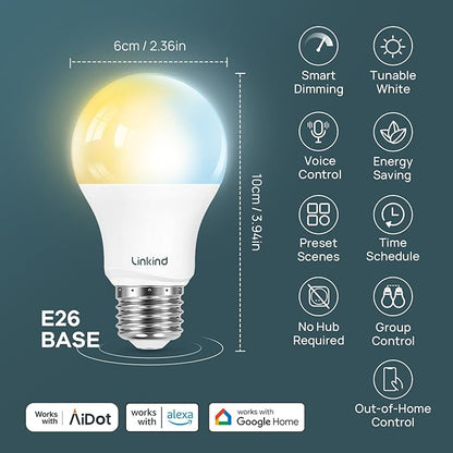 Linkind ST58 Smart Edison Bulbs 4 Pack Bundle with A19 Tunable White (2700K-6500K) Smart Light Bulbs 4 Pack, Compatible with Alexa & Google Home