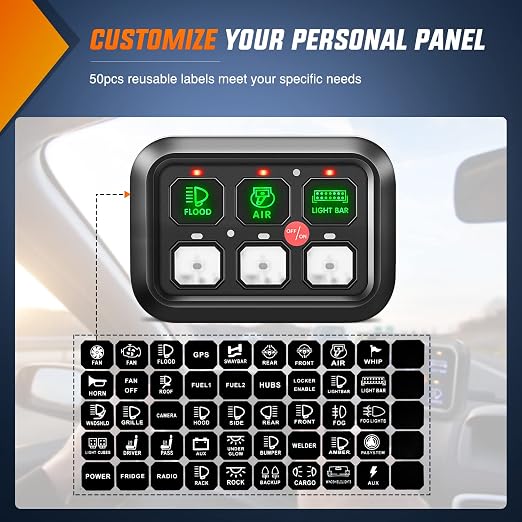 Nilight 6 Gang Switch Panel System Integrated Circuit Control w/Relay Fuse | 12V DC DIY Label Stickers Dimmable Button w/Wiring Harness for LED Light Bar Rock Rear Lights Cars Trucks RV Boats