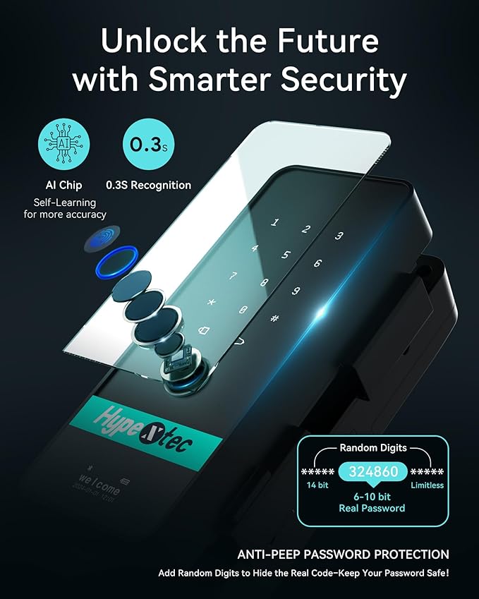 Upgrade Smart Glass Door Locks for Frameless Glass Doors–Keyless Entry Deadbolts with WiFi App Control,Fingerprint,IC Card,Voice Menu and No-Drill Installation,Office Home Business