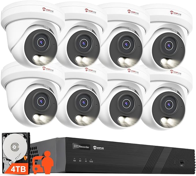 Anpviz 4K 16CH PoE Security Camera System, 8pcs Wired 8MP PoE IP Cameras Outdoor with Human Vehicle Detection, Smart Color Night Vision, 12MP 16 Channel NVR with 4TB HDD for Business, NDAA(U Series)
