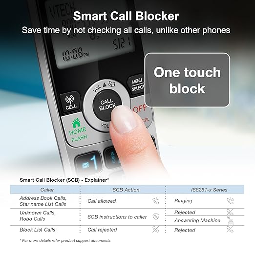VTech IS8251-3 Business Grade 3-Handset Expandable Cordless Phone for Home Office, 5" Color Display, Programmable Short Cut Keys, Smart Call Blocking, Answering System,Bluetooth Connect to Cell