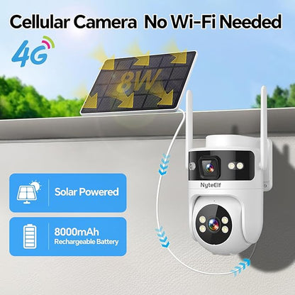 6MP Dual Lens,4G LTE Cellular Solar Security Cameras Wireless Outdoor for Home Security, No WiFi Needed, 24/7 AOV Recording, 355° PTZ, AI Human Detection,Siren, IP66, TF/Cloud Storage (White, 2 Lens)