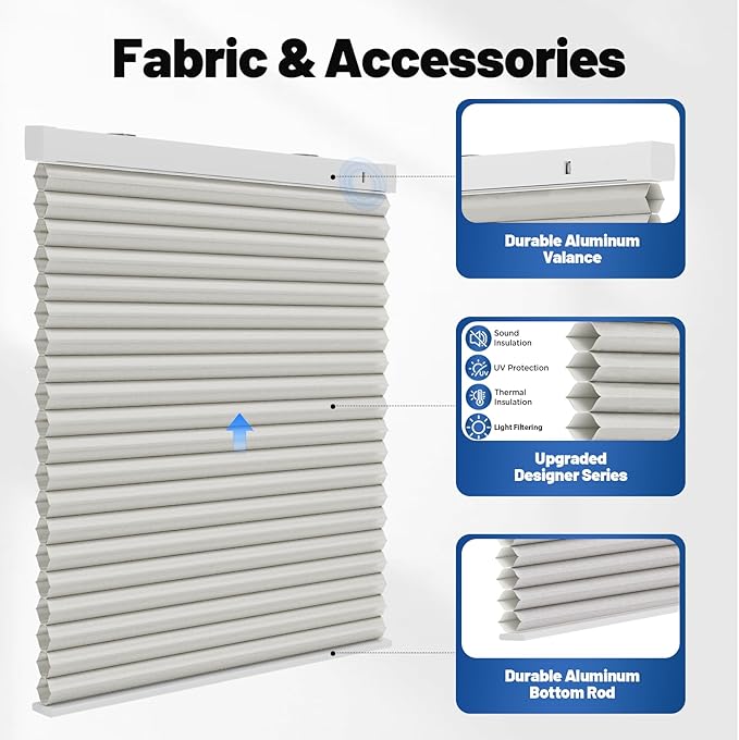 Motorized Cellular Shades with Remote, Light Filtering Smart Cellular Shades Compatible with Alexa, Honeycomb Window Blinds for Bedroom Home Office, Custom Size, Half Shading Misty Lavender