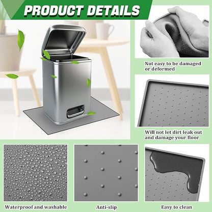 Tinideya Waterproof Trash Can Mat with Raised Edge Non Slip Under Garbage Mat Trash Can Pads Protective Silicone Rubber Tray for Kitchen to Avoid Spills Floor Scratches(Gray,15.8" X 23.6")