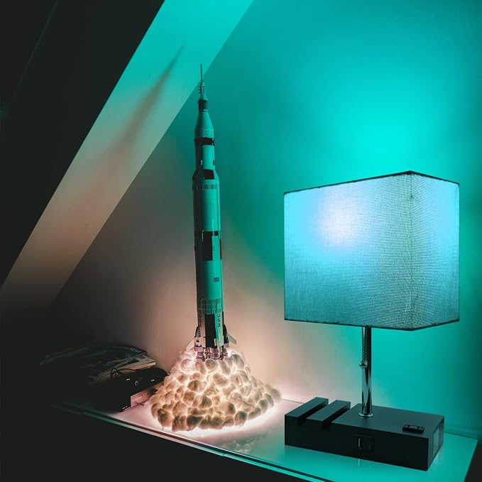 RGB Smart Table Lamp with Remote Control - Alexa Lamp for Bedroom with Voice & APP Control & Music Sync, Dimmable Nightstand Lamp with Charging Station for Living Room, Alexa Bulb Included