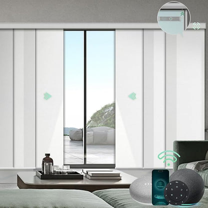 Yoolax Custom XL Smart Vertical Blinds, Motorized Sliding Door Blinds Compatible with Alexa, Fabric Blackout Rechargeable Battery Sliding Panel for indoor windows, Patio Doors(Half Shading Pure White)