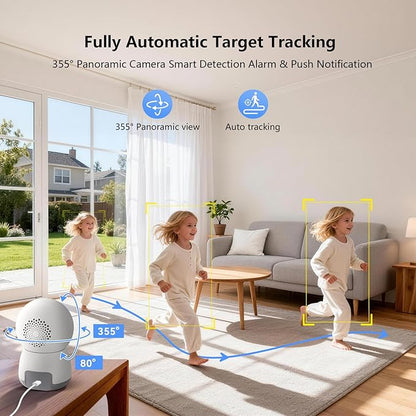 2.4G Pan/Tilt Security Camera, 2K WiFi Indoor Camera for Home/Baby/Pet, Color Night Vison, Human Motion Detection, 24/7 Recording, 2-Way Audio
