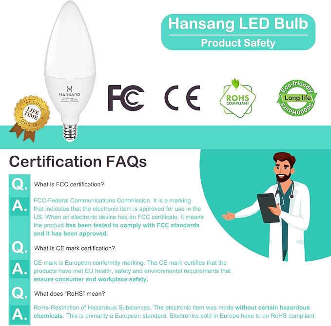 E12 LED Light Bulbs 5000K Bright Daylight, 60W Type B Light Bulb, Small Candelabra Base B11 LED Bulb for Chandelier, Ceiling Fan Light Bulbs, 5W, 500LM, 120V, 4 Pack, Non-dimmable