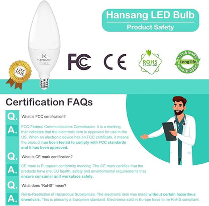 E12 LED Light Bulbs 5000K Bright Daylight, 60W Type B Light Bulb, Small Candelabra Base B11 LED Bulb for Chandelier, Ceiling Fan Light Bulbs, 5W, 500LM, 120V, 4 Pack, Non-dimmable