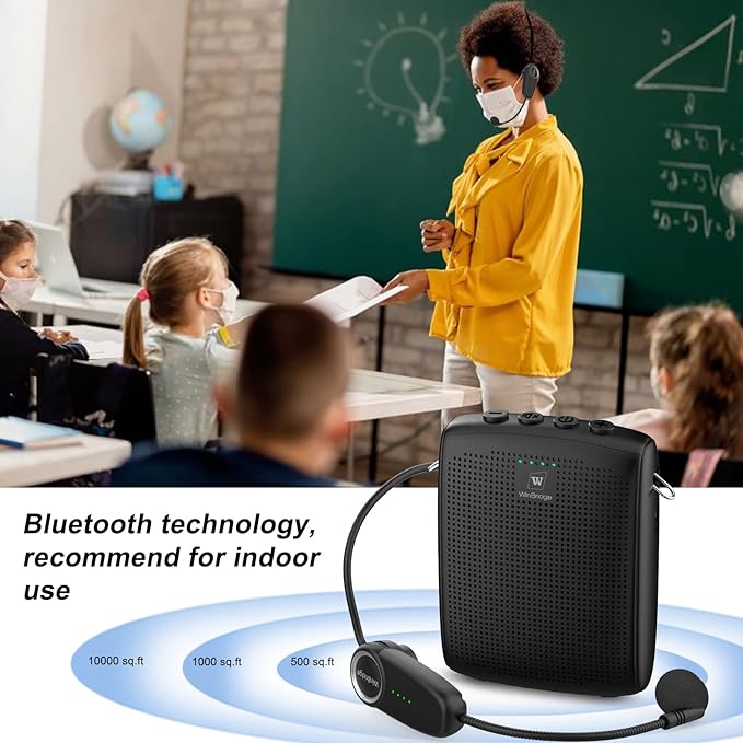 WinBridge Voice Amplifier with Bluetooth, Portable Speaker and Microphone Set, Wireless Mic Headset Speaker for Teachers, Tour Guide, Public Speaking, Fitness Instructors, Features Mute, 15W WB002