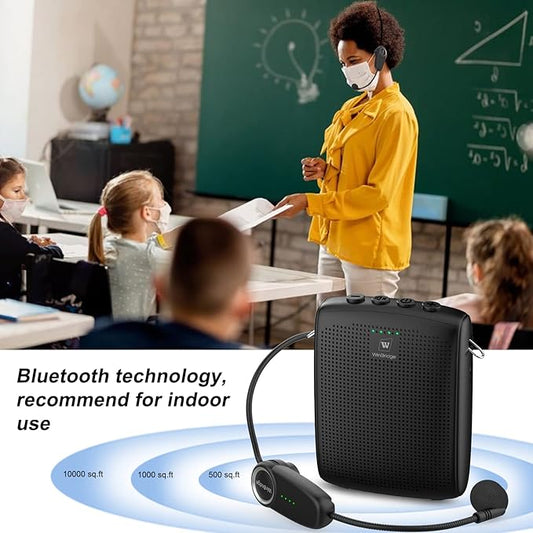 WinBridge Voice Amplifier with Bluetooth, Portable Speaker and Microphone Set, Wireless Mic Headset Speaker for Teachers, Tour Guide, Public Speaking, Fitness Instructors, Features Mute, 15W WB002