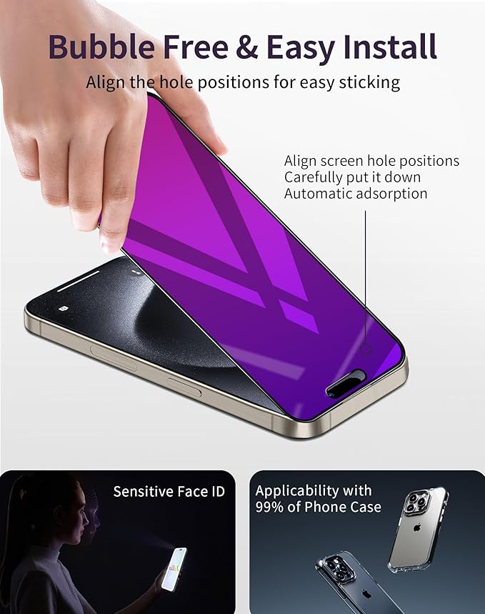 2 Pack for iPhone 14 Pro Max Privacy Screen Protector Tempered Glass for iPhone14ProMax 6.7inch Anti-Spy Private Glass Film Anti-Blue Light No Bubble Anti-Scratch Full Coverage Gradient Purple