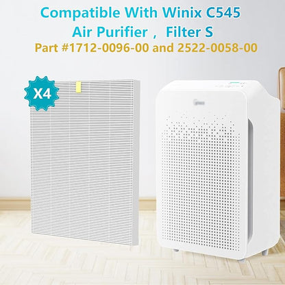 4 Pack C545 Replacement HEPA Filter Compatible with Winix C545, Ture HPEA Filter S Only, Part number 1712-0096-00