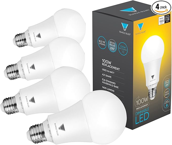 T95141, LED Dimmable 100 Watt Equivalent Soft White Light Bulbs, 4-Pack