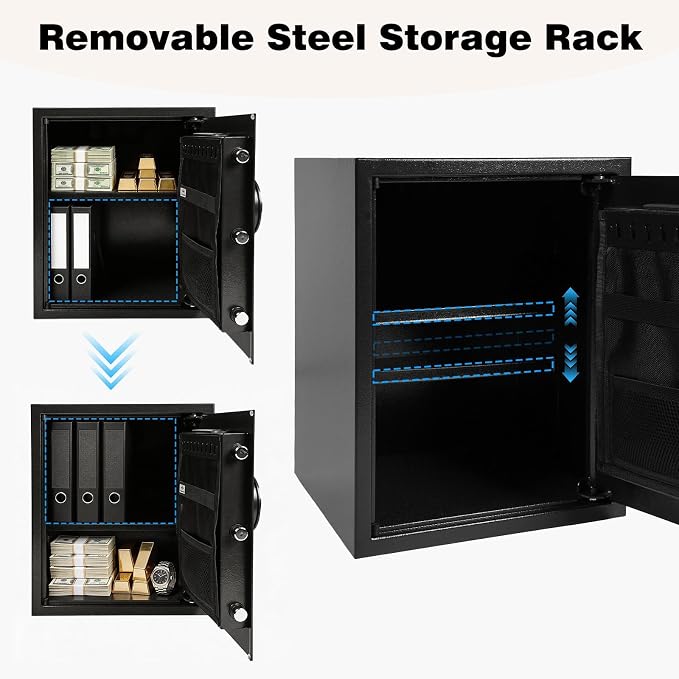 XDeer Biometric Safe with Fireproof Bag, 1.69 CuFt Home Safe with APP | Fingerprint/APP/Backlit Keypad/Keys, LED Light, Adjustable Shelf & Gun Frame, Smart Money Safe for Cash/Jewelry/Document
