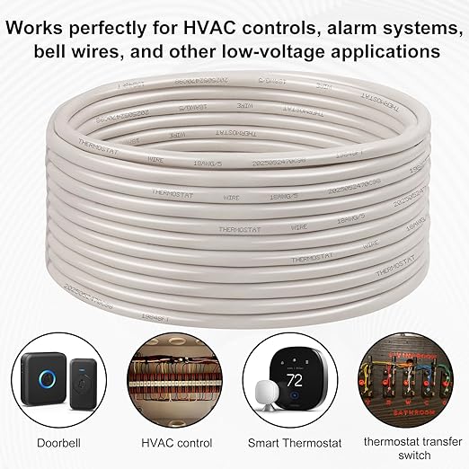 XRDS -RF 18AWG 5 Conductor Thermostat Wire 25FT, Solid Copper, 18 Gauge 5 Wire for Thermostat, HVAC, Heating and Cooling, White Jacket (10FT / 20FT / 25FT / 30FT / 50FT / 75FT / 100FT)
